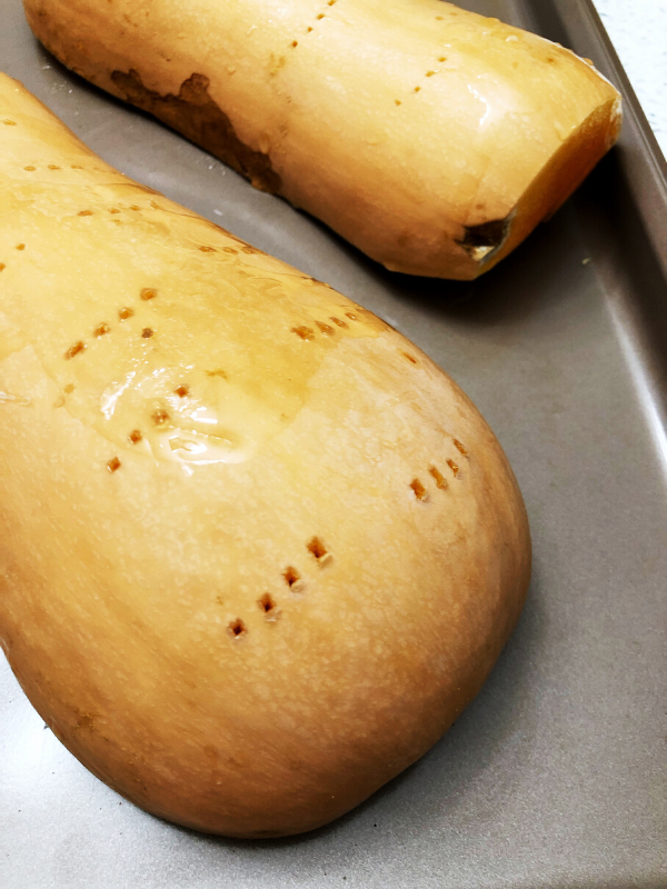 Butternut squash on a baking tray