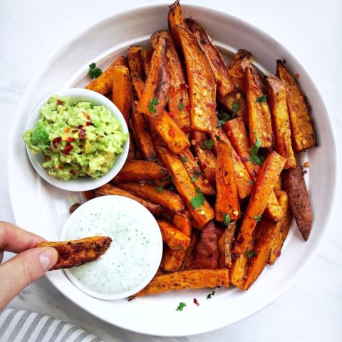 Chili Lime Sweet Potato Fries with Dips - Crepes and Bows